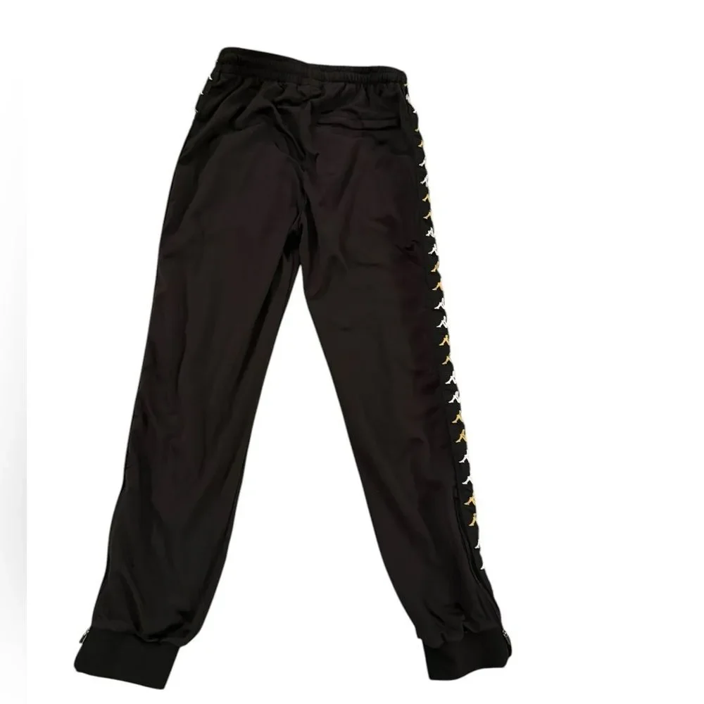 KAPPA Black Sweatpants Joggers Side Pockets Zip-Ankles & Back Pocket Men's XS